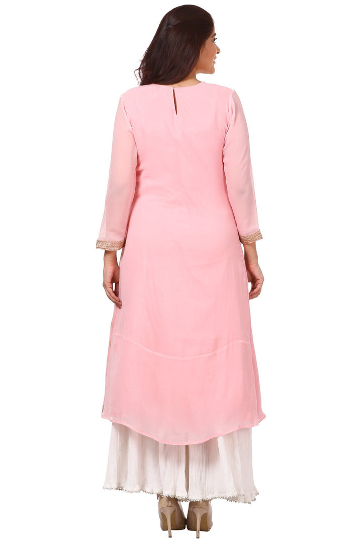 anokherang Combos Pink Side Slit Embroidered Kurti with Gharara and Pink Festive Dupatta