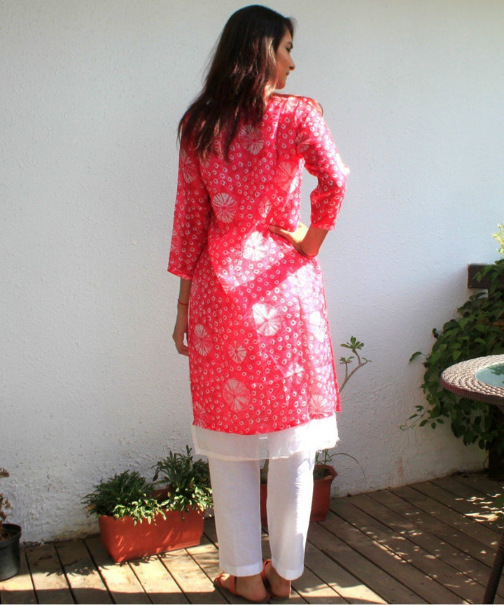 anokherang Combos Pink Tie-Dye Double Layered Kurti with Straight Pants