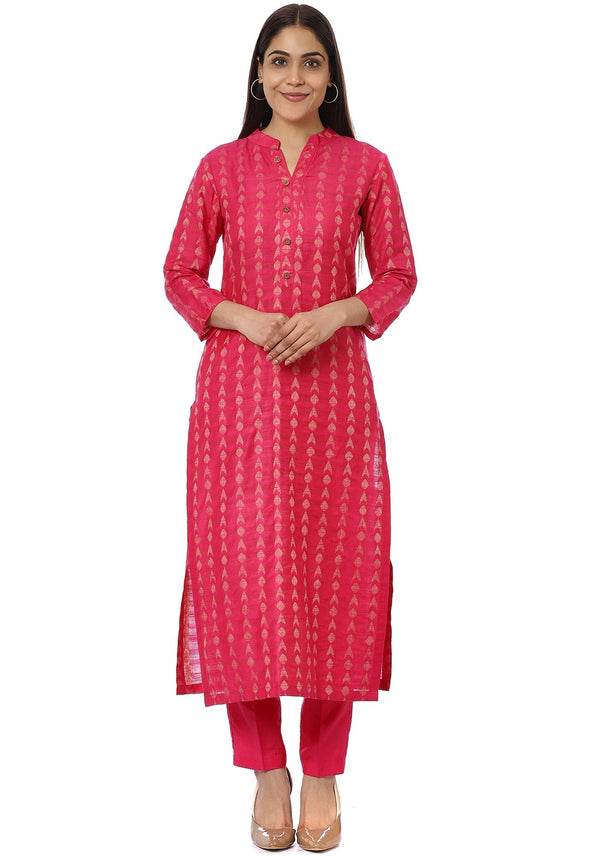 Pink Weaved Kurti with Straight Pants