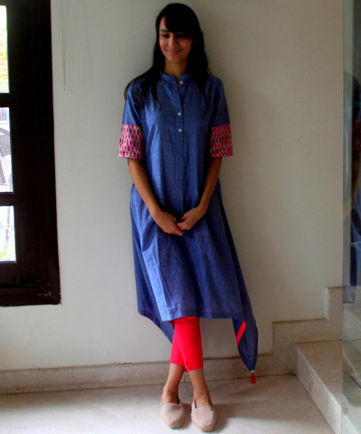 anokherang Combos PinkOBlue Asymmetrical Kurti with Stretch Pants