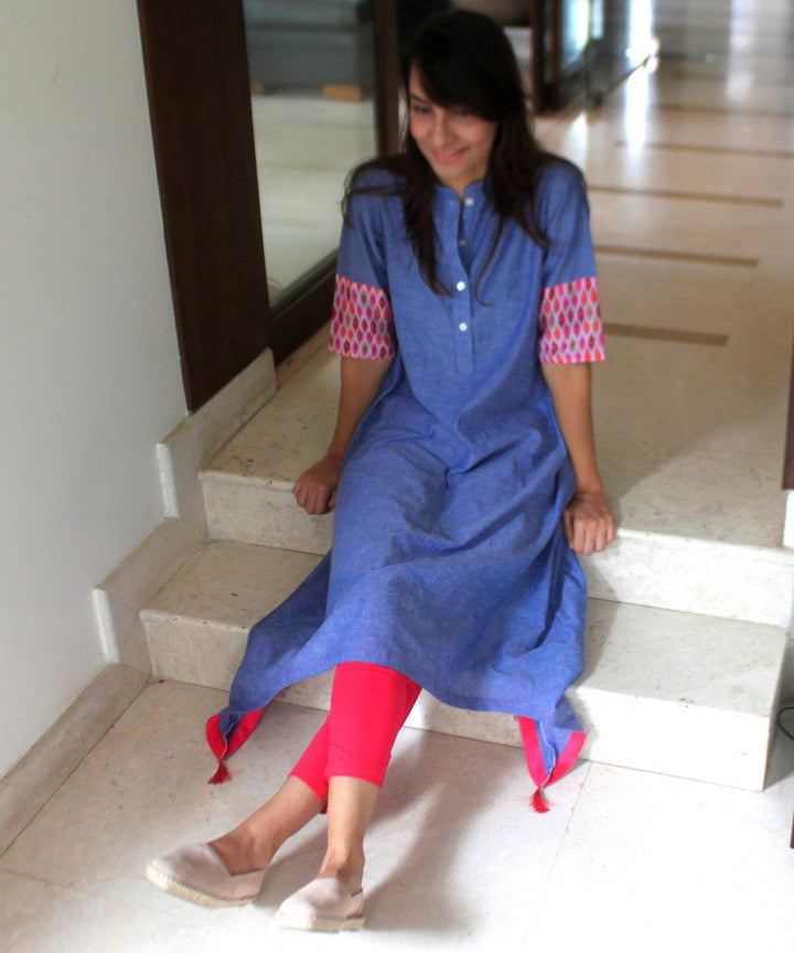 anokherang Combos PinkOBlue Asymmetrical Kurti with Stretch Pants