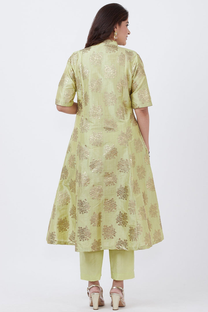 anokherang Combos Pista Foil Classic Jacket Style Kurti with Pants