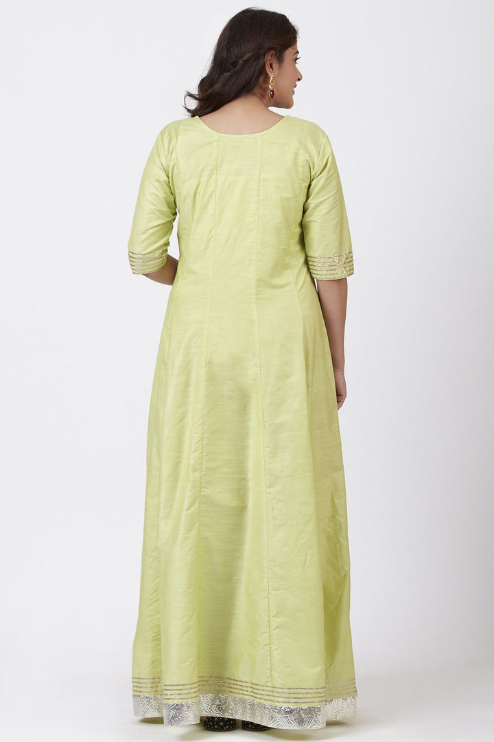 anokherang Combos Pista Green Gotta Floor Length Silk Kurti Dress
