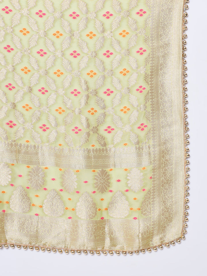 anokherang Combos Pista Lotus Chanderi Kurti with Sharara and Dupatta