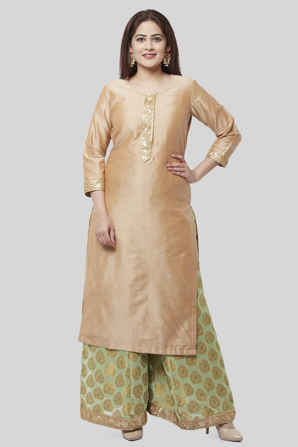 anokherang Combos Pistachio Gold Kurti with Kalidaar Palazzo