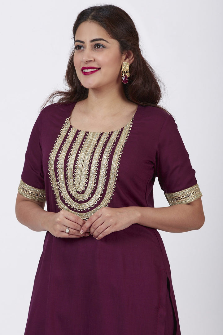 anokherang Combos Plum Gotta Patti Embroided Kurti and Crushed Gharara