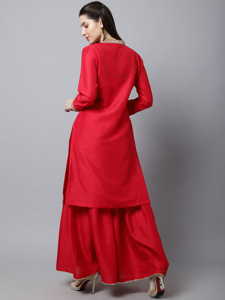 anokherang Combos Poppy Pink Silk Kurti With Gharara
