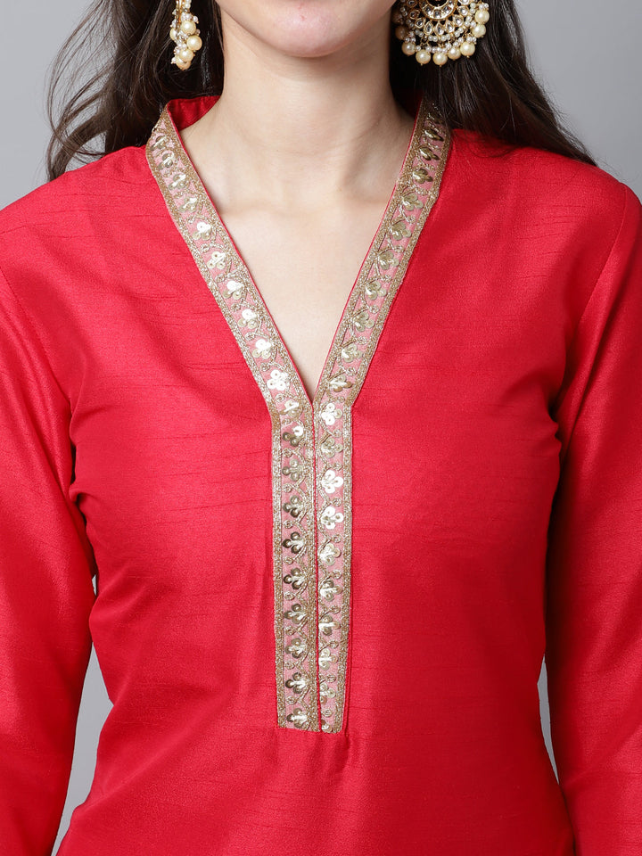 anokherang Combos Poppy Pink Silk Kurti With Gharara