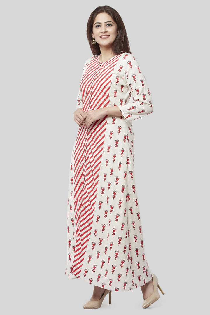 anokherang Combos Poppy Striped Rose Dress