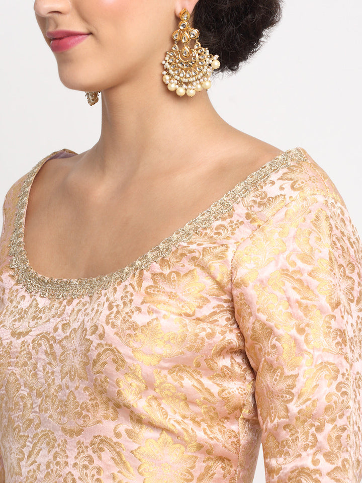 anokherang Combos Precious Peach Embroidered Kurti with Gathered Sharara and Net Sequined Dupatta