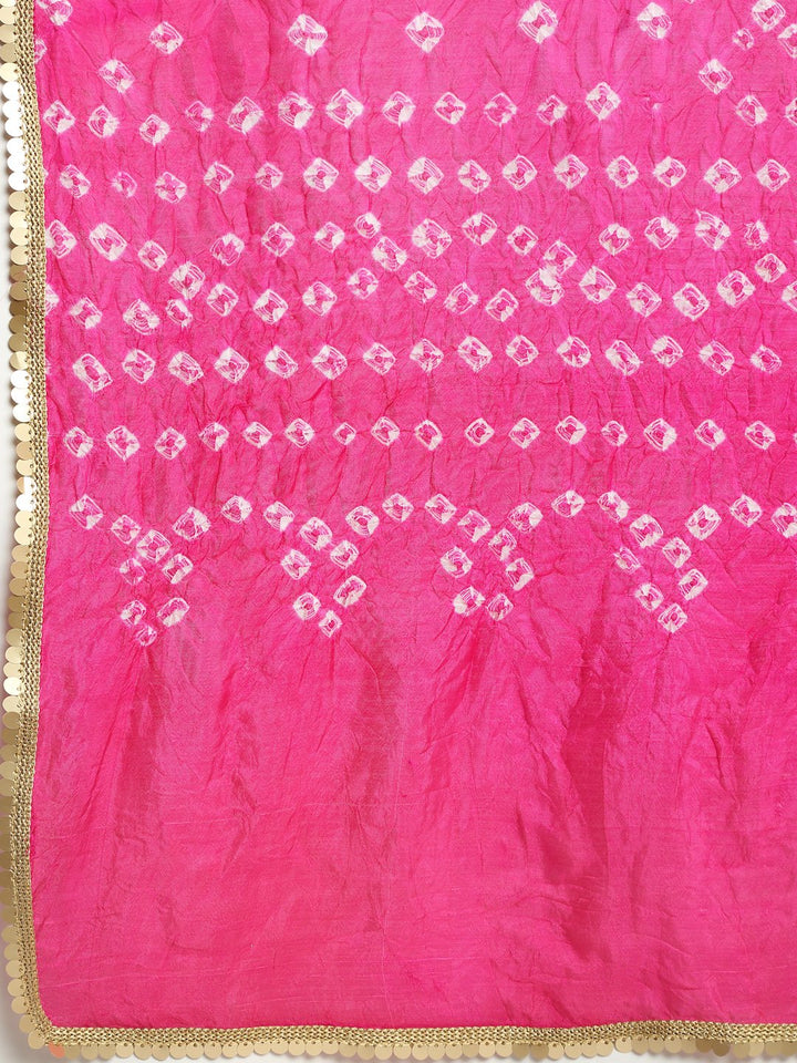 anokherang Combos Pretty Pink Straight Kurti with Bandhani Palazzo and Bandhani Sequin Dupatta