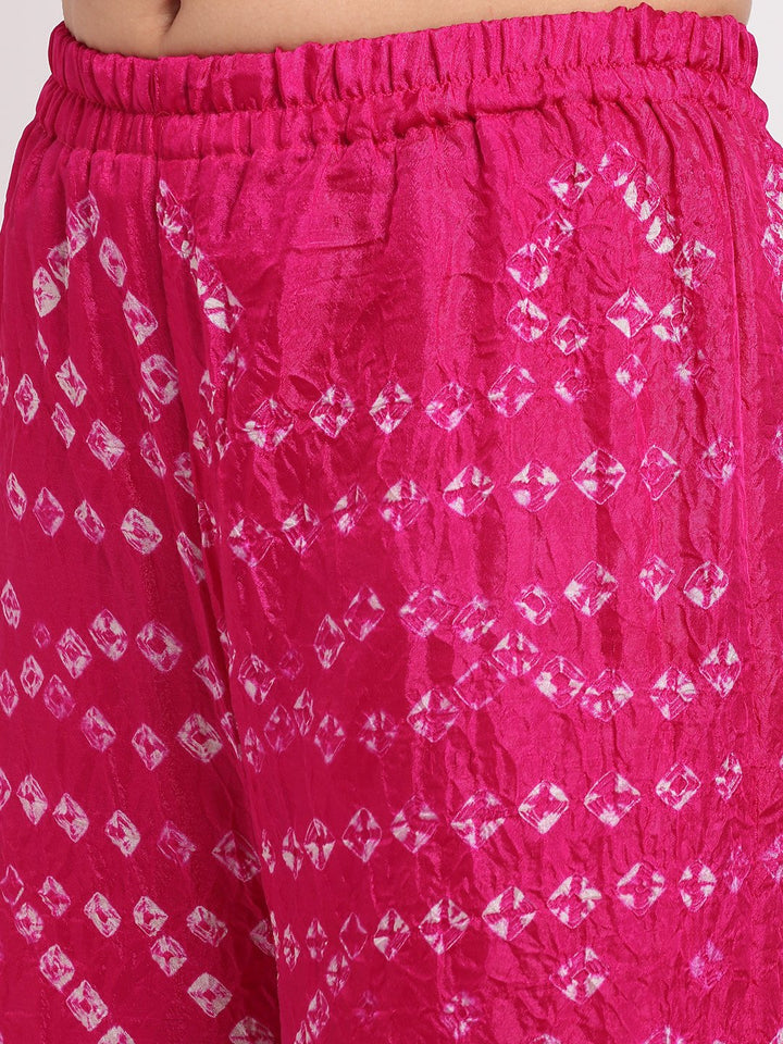 anokherang Combos Pretty Pink Straight Kurti with Bandhani Palazzo and Bandhani Sequin Dupatta