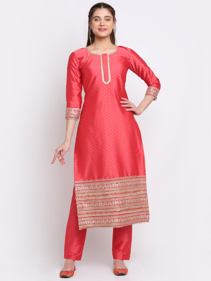 anokherang Combos Prism Pink Straight Kurti with Straight Pants
