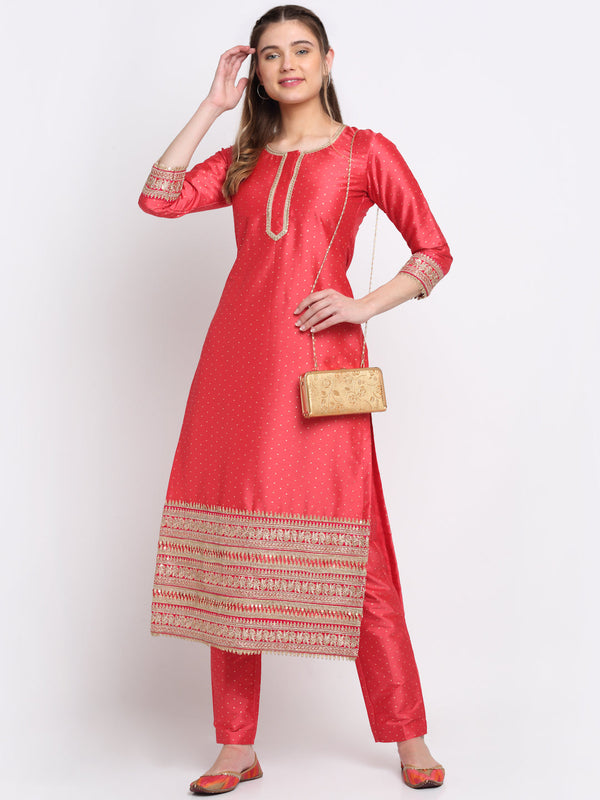 anokherang Combos Prism Pink Straight Kurti with Straight Pants