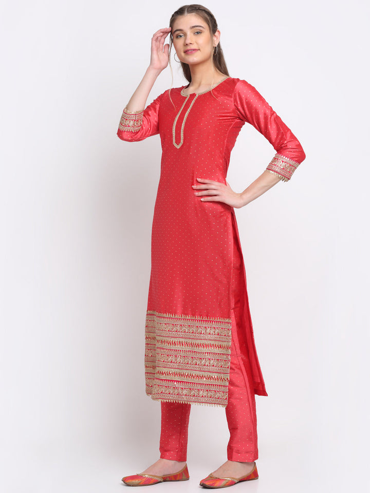 anokherang Combos Prism Pink Straight Kurti with Straight Pants