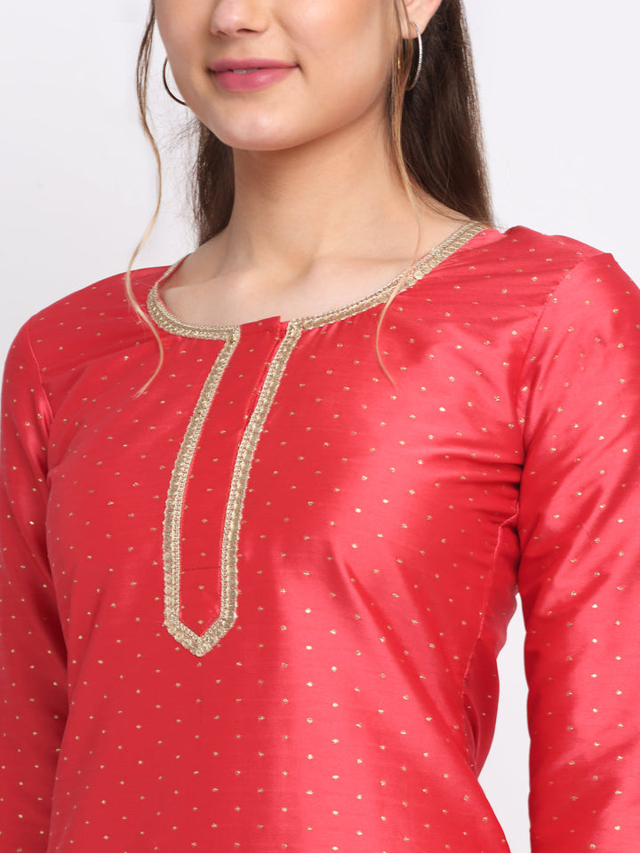 anokherang Combos Prism Pink Straight Kurti with Straight Pants and Prism Pink Net Emroidered Dupatta