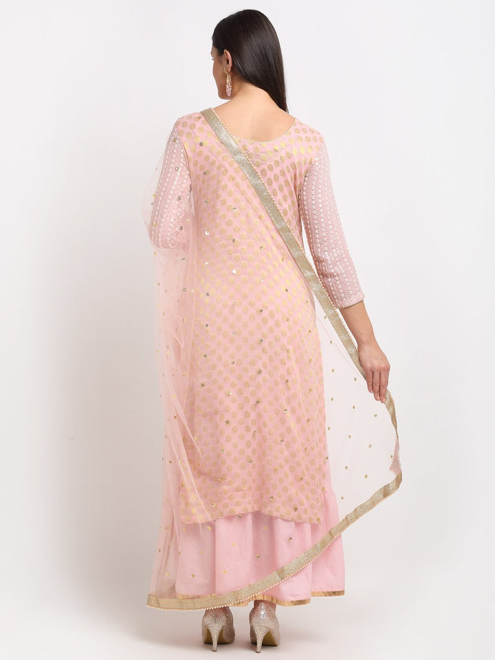 anokherang Combos Pure Pink Sequin Embroidered Layered Frilled Floor length with Sequin Dupatta