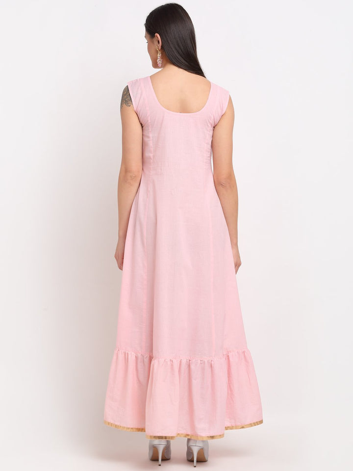 anokherang Combos Pure Pink Sequin Embroidered Layered Frilled Floorlength