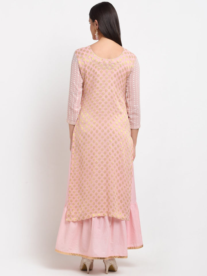 anokherang Combos Pure Pink Sequin Embroidered Layered Frilled Floorlength