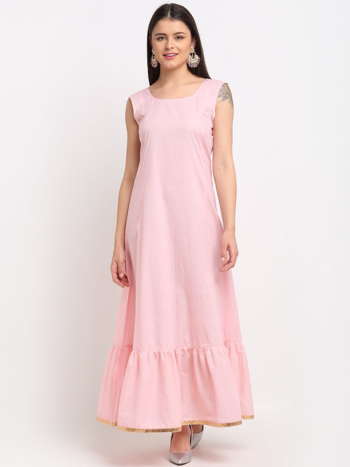 anokherang Combos Pure Pink Sequin Embroidered Layered Frilled Floorlength