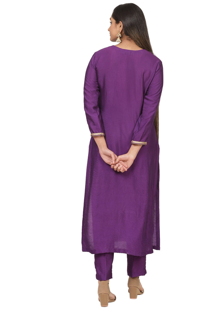 anokherang Combos Purple Embroidered Kurti with Straight Pants
