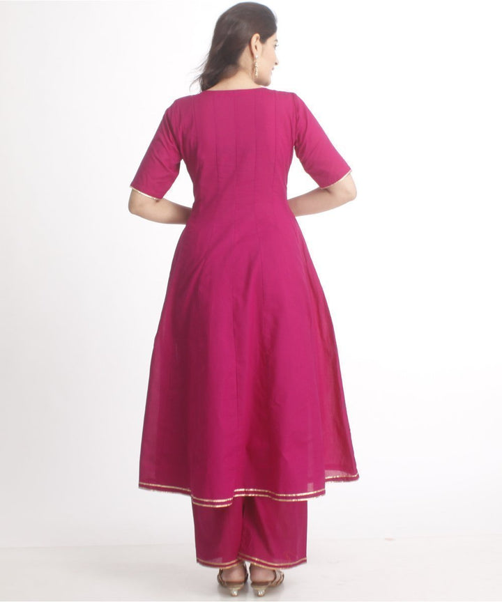 anokherang Combos Purple Flower Anarkali with Straight Palazzo and Black Mirror Work Stole