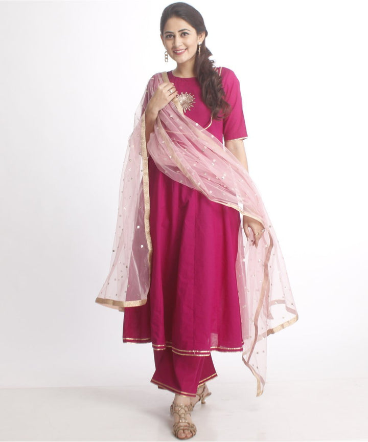 anokherang Combos Purple Flower Anarkali with Straight Palazzo and Net Sequenced Dupatta