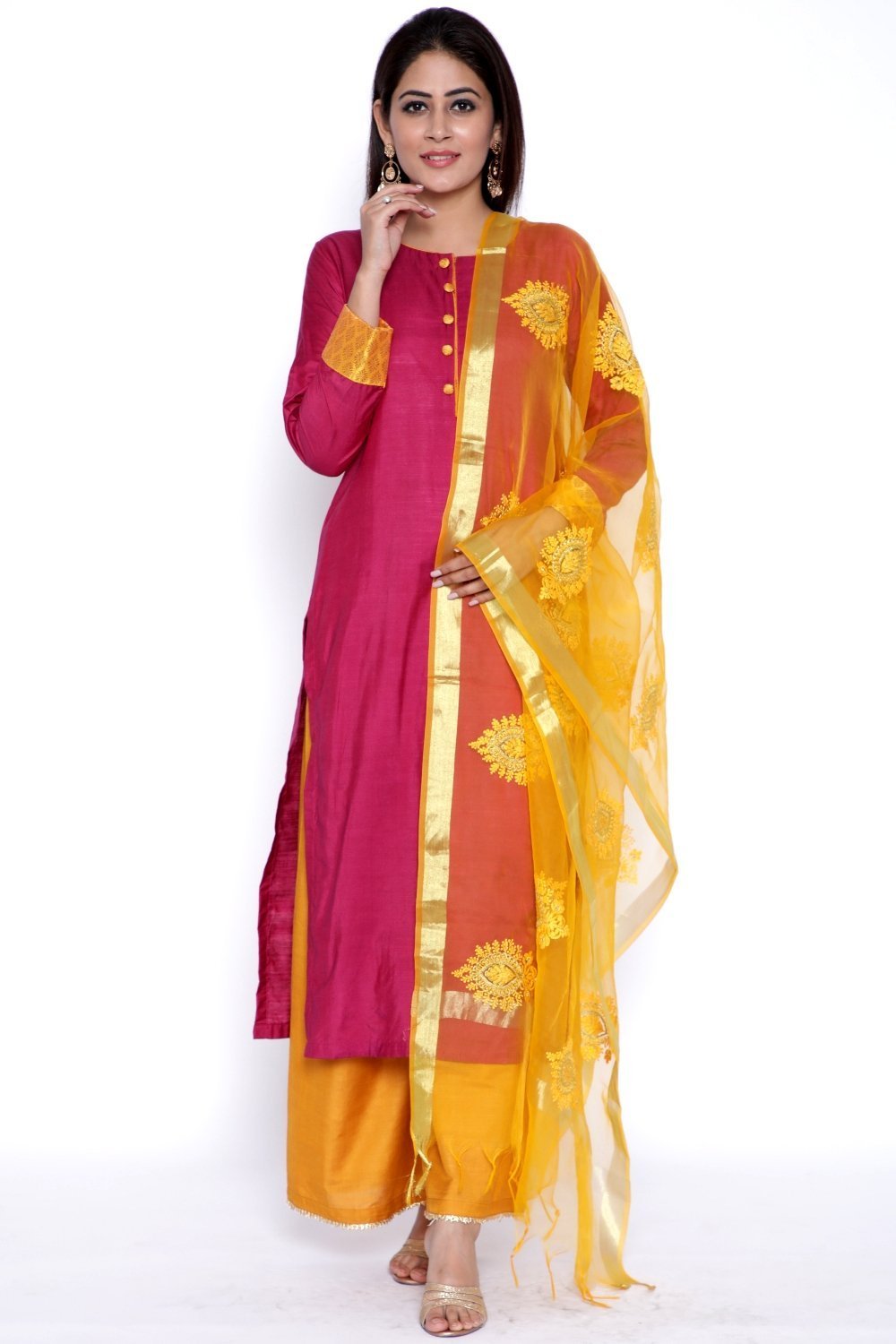 Purple & Yellow Peplum Kurta & Pallazo set