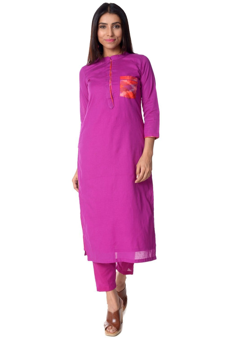 anokherang Combos Purple Ikkat Pocket Straight Kurti with Pants