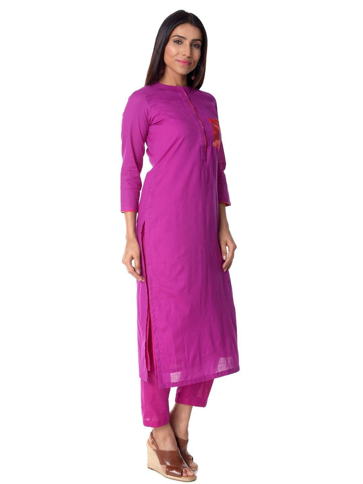 anokherang Combos Purple Ikkat Pocket Straight Kurti with Pants