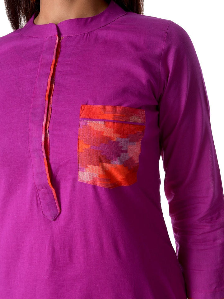 anokherang Combos Purple Ikkat Pocket Straight Kurti with Pants