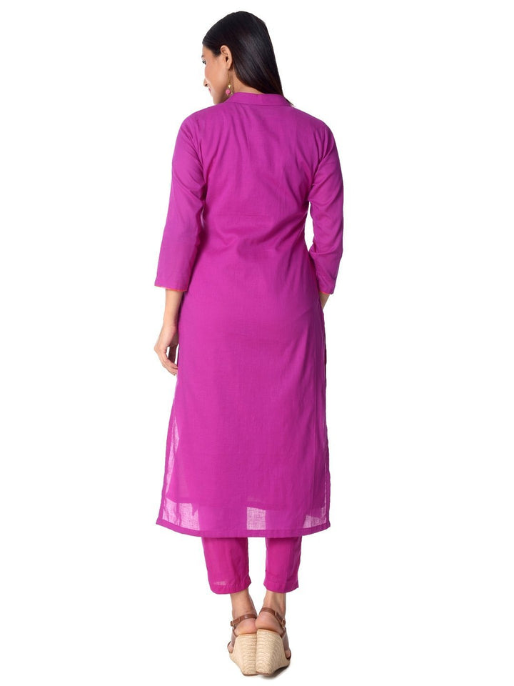 anokherang Combos Purple Ikkat Pocket Straight Kurti with Pants
