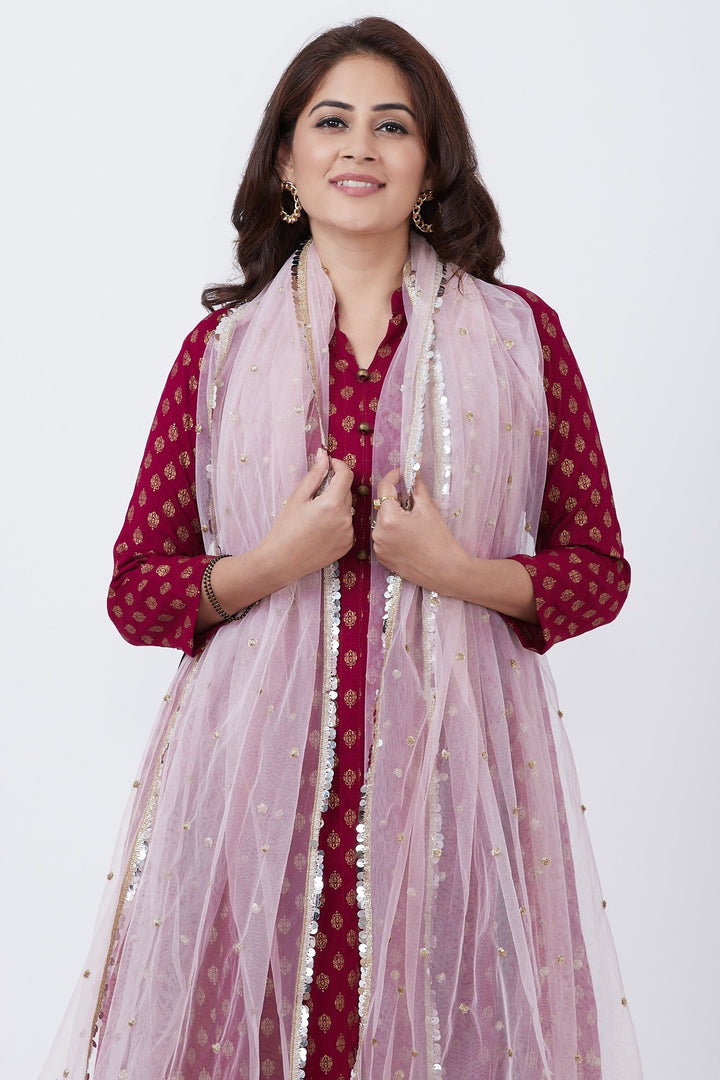 anokherang Combos Purple Khadhi Side Gathered Kurti and Pants with Net Dupatta