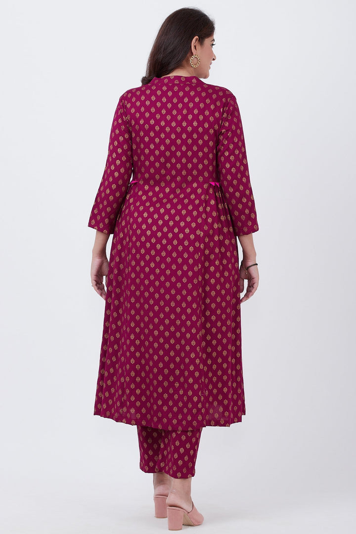 anokherang Combos Purple Khadhi Side Gathered Kurti and Pants with Net Dupatta