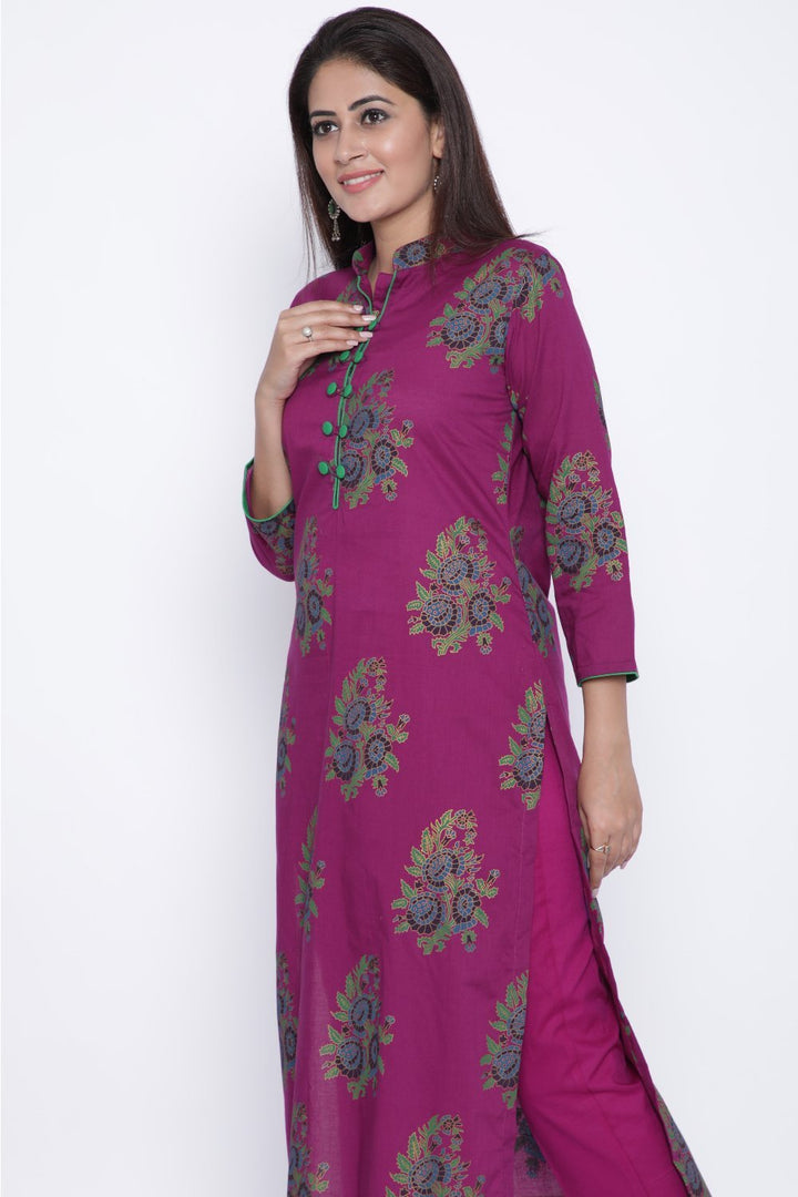 anokherang Combos Purple Printed Straight Kurti with Pants