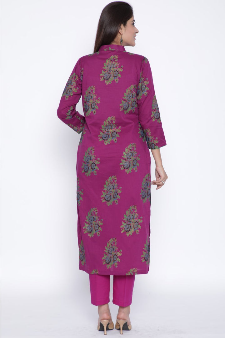 anokherang Combos Purple Printed Straight Kurti with Pants