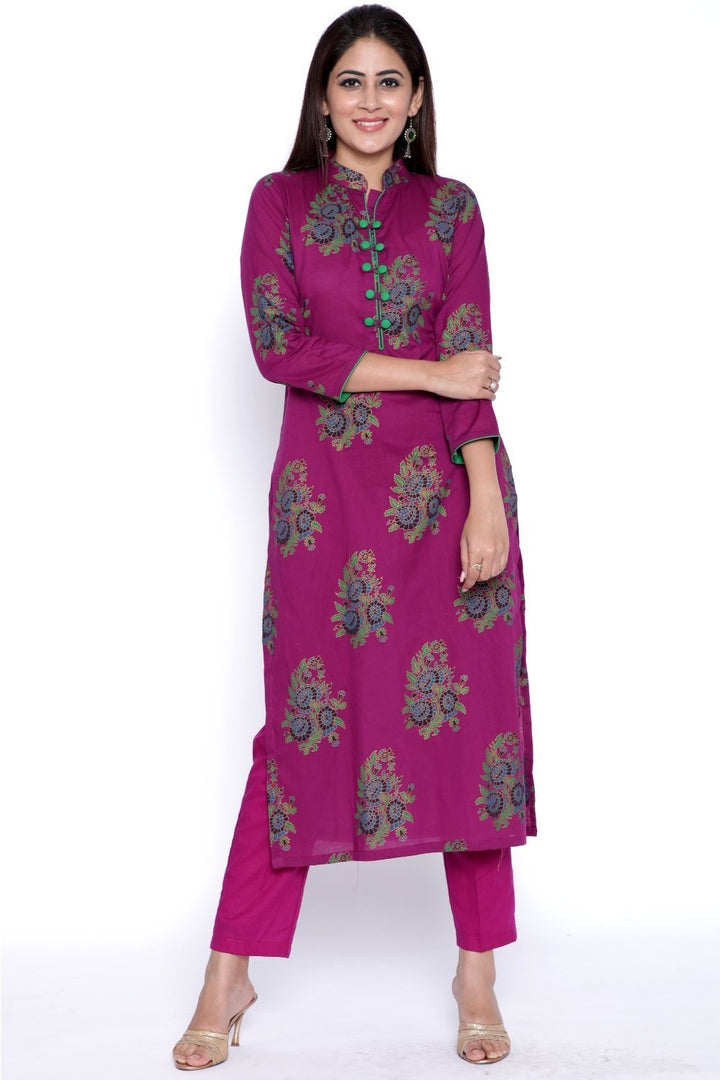 anokherang Combos Purple Printed Straight Kurti with Pants