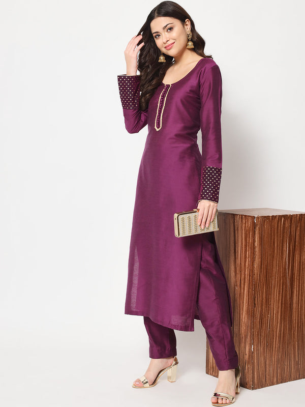 anokherang Combos Purple Smiles Straight Kurti with Pants