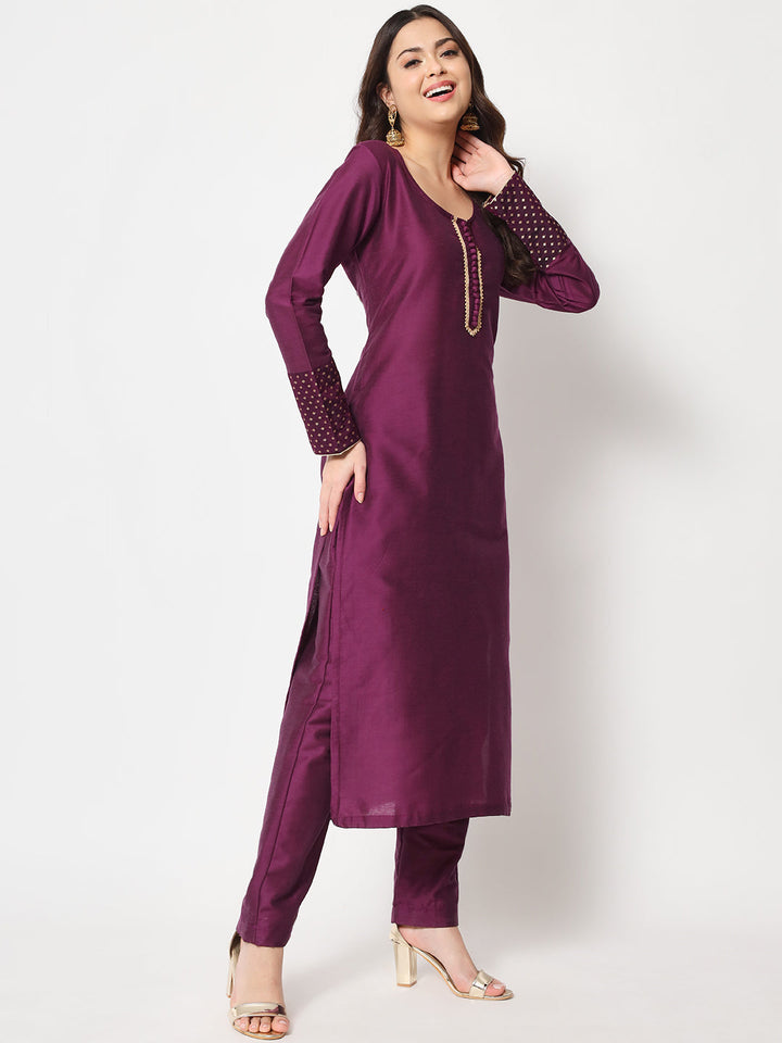 anokherang Combos Purple Smiles Straight Kurti with Pants