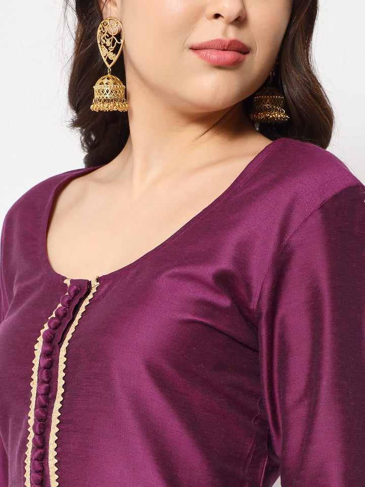 anokherang Combos Purple Smiles Straight Kurti with Pants and Yellow Ethnic Dupatta