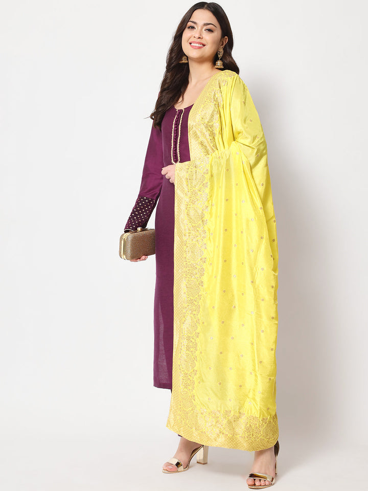 anokherang Combos Purple Smiles Straight Kurti with Pants and Yellow Ethnic Dupatta