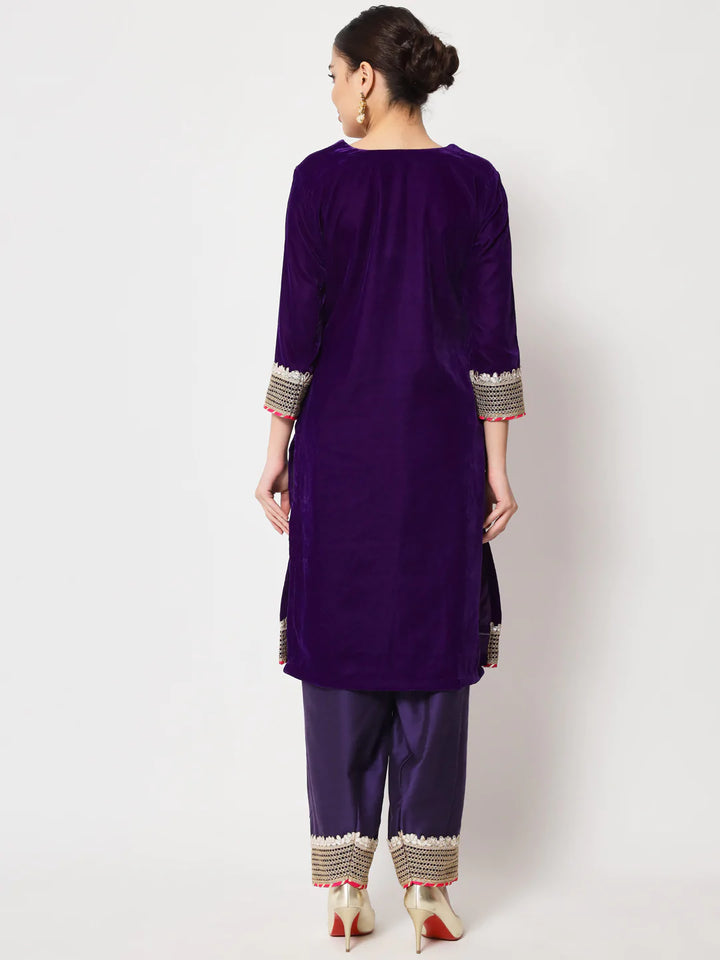 anokherang Combos Purple Velvet Short Kurti with Silk Salwar