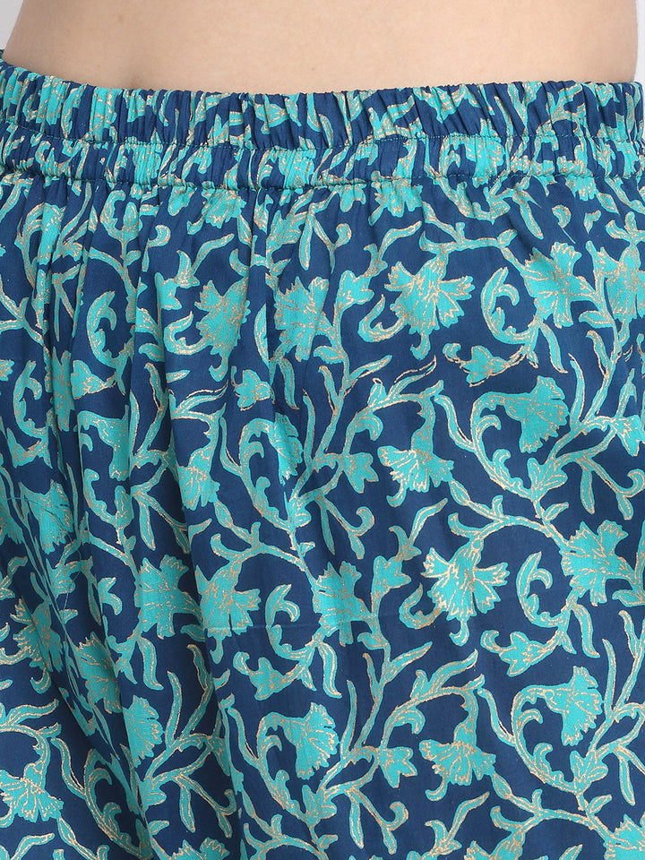 anokherang Combos Queens Daisy Floral Straight Kurti with Palazzo and Blue Dupatta