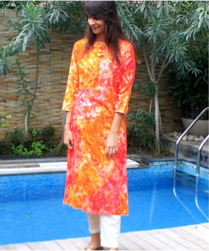 anokherang Combos Rang Barse A Line Kurti with Straight Pants