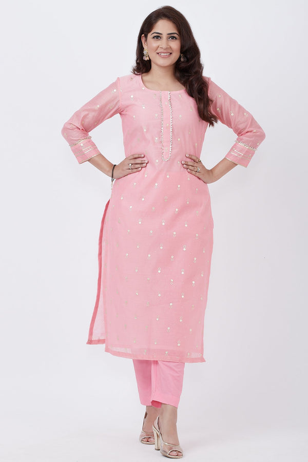 anokherang Combos Rasberry Pink Straight Foil Kurti with Pants