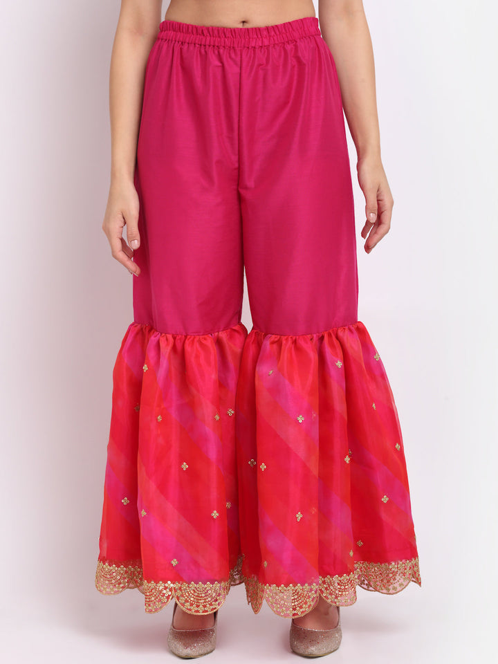 anokherang Combos Raspberry Pink Straight Kurti with Scalloped Gharara