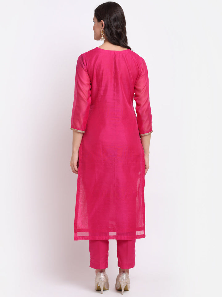 anokherang Combos Raspberry Pink Straight Kurti with Straight Pants