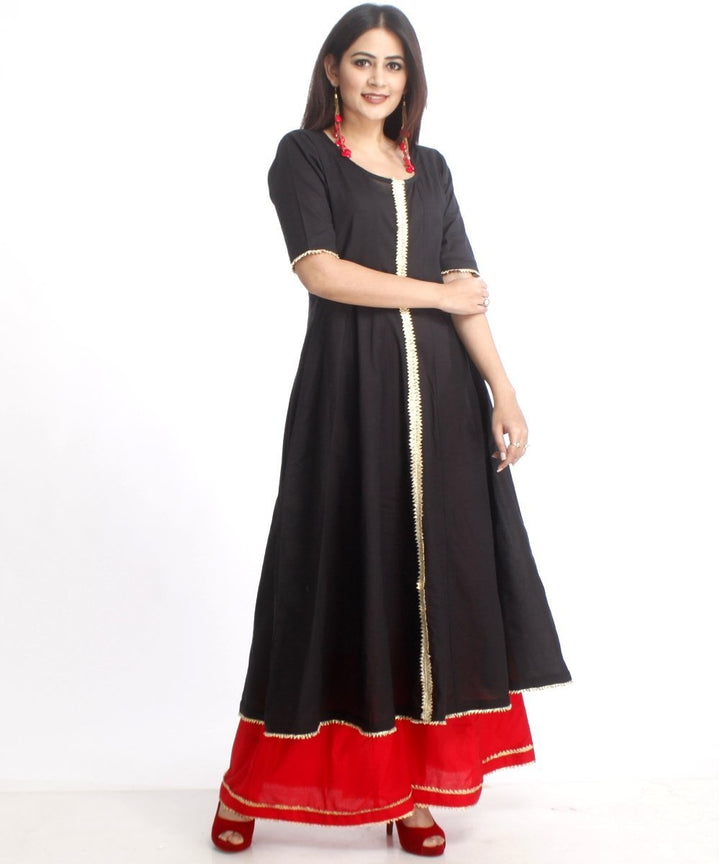 anokherang Combos Red and Black Gotta Anarkali with Flared Palazzo