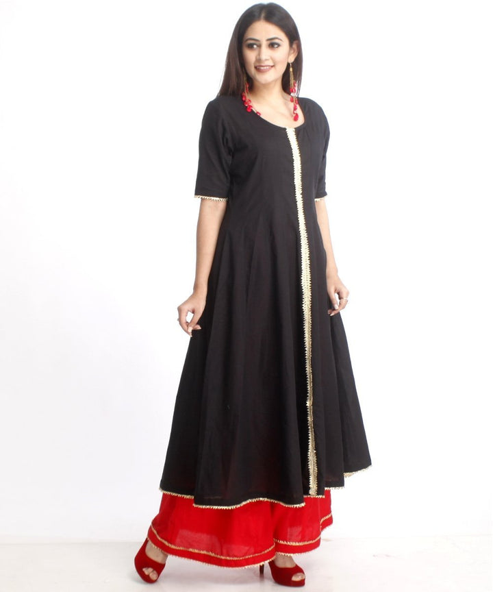 anokherang Combos Red and Black Gotta Anarkali with Flared Palazzo
