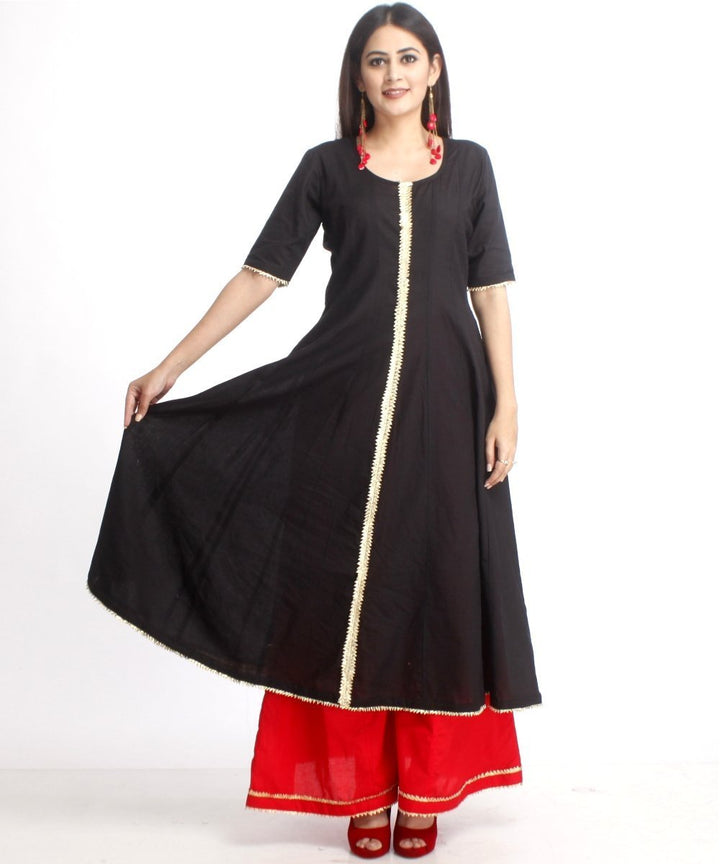 anokherang Combos Red and Black Gotta Anarkali with Flared Palazzo